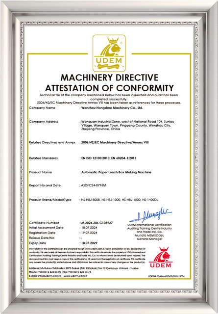 certificati della macchina per la produzione di scatole per il pranzo in carta